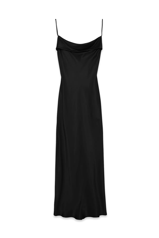 Black Slip-Midikleid aus Satin mit Faltendetail