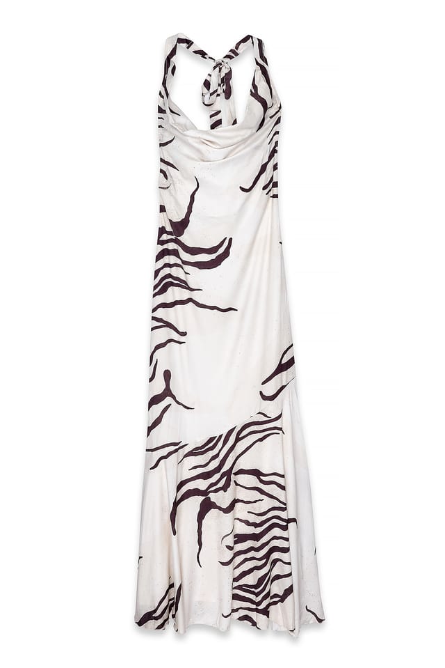 Animal Print Maxiklänning i satin med halterneck