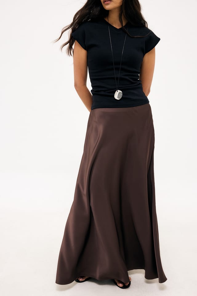 Brown Satin Maxi Skirt
