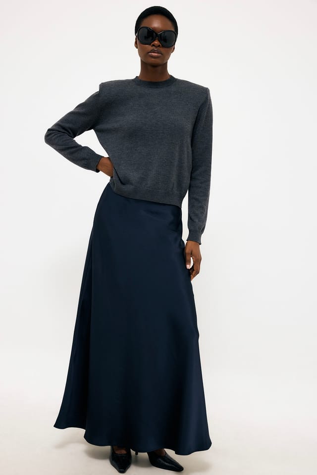 Navy Satin Maxi Skirt