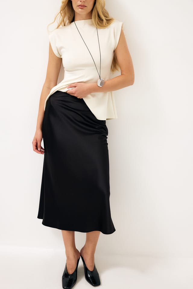Black Satin Midi Skirt