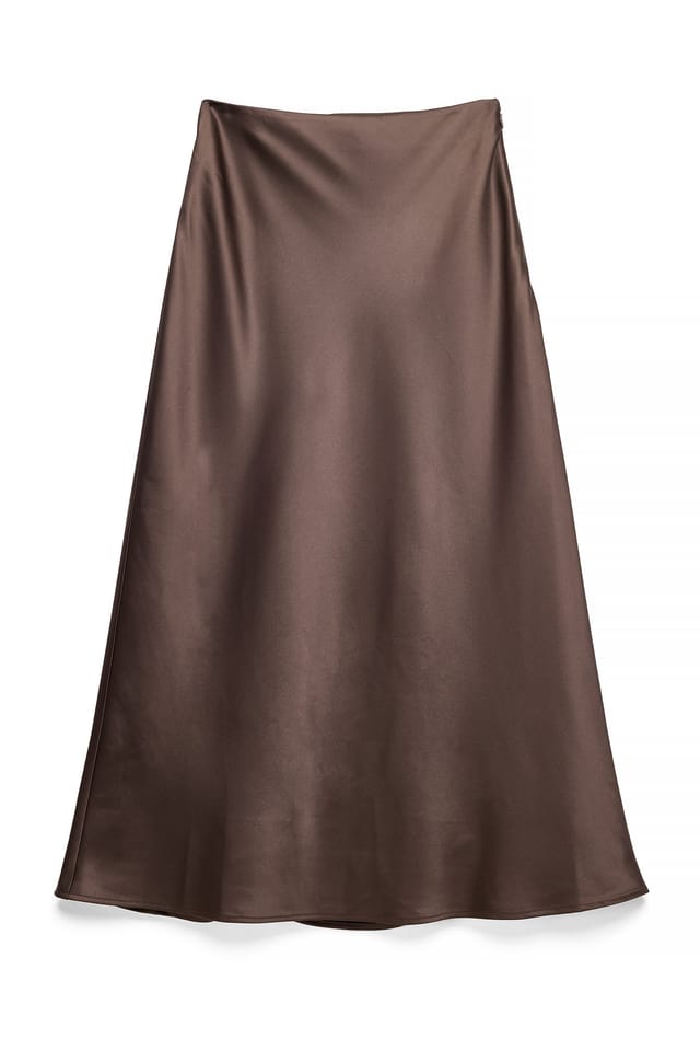 Brown Satin Midi Skirt