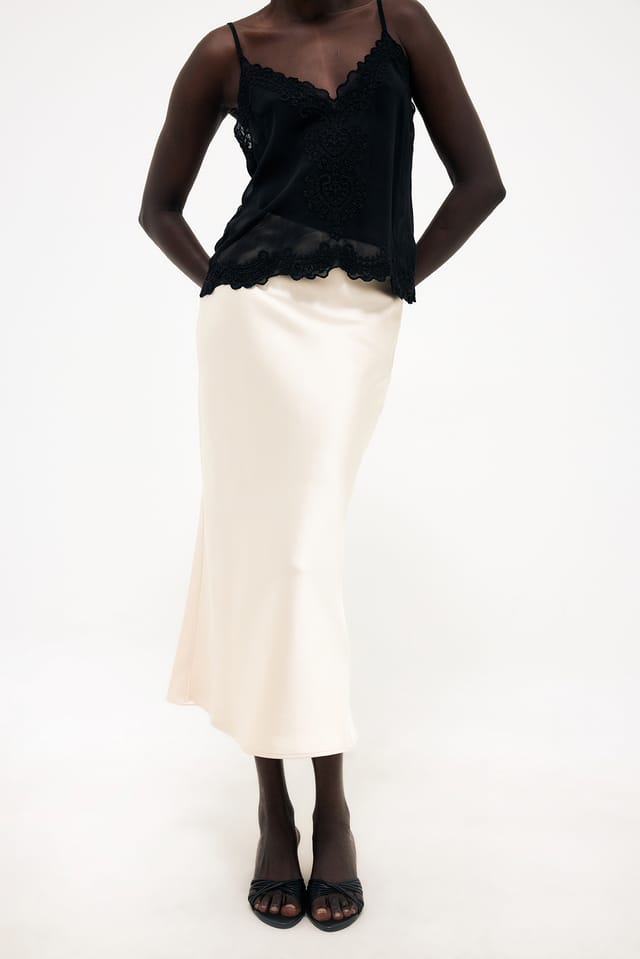 Champagne Satin Midi Skirt