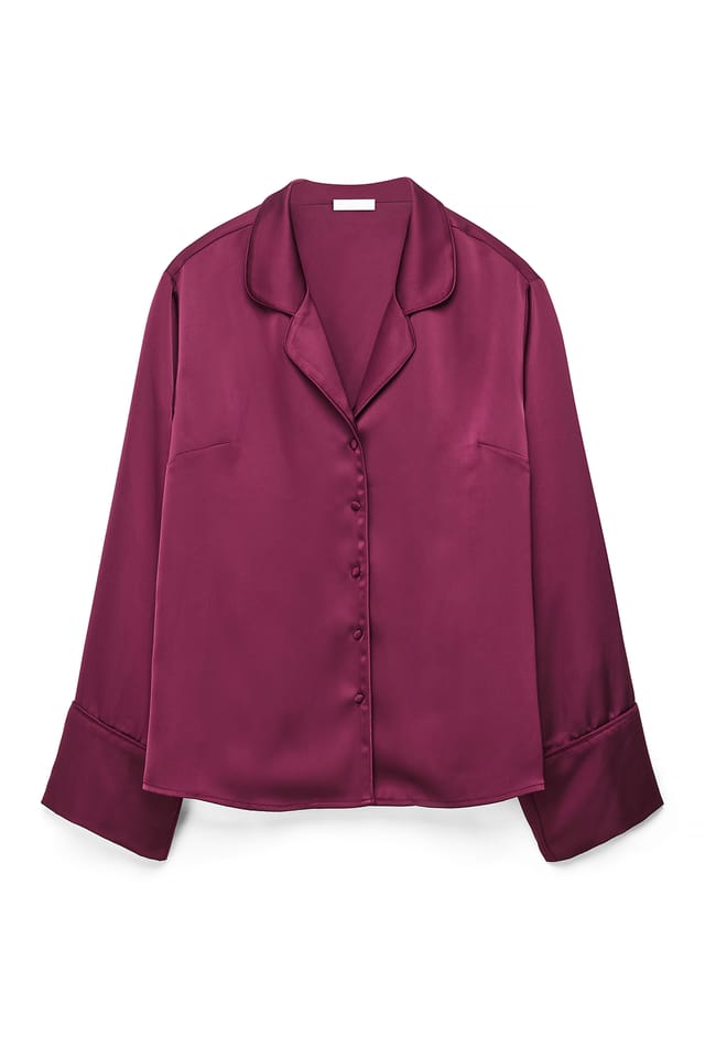 Burgundy Satin Panel Pyjama Shirt