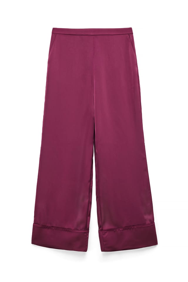 Burgundy Satin Panel Pyjama Trousers
