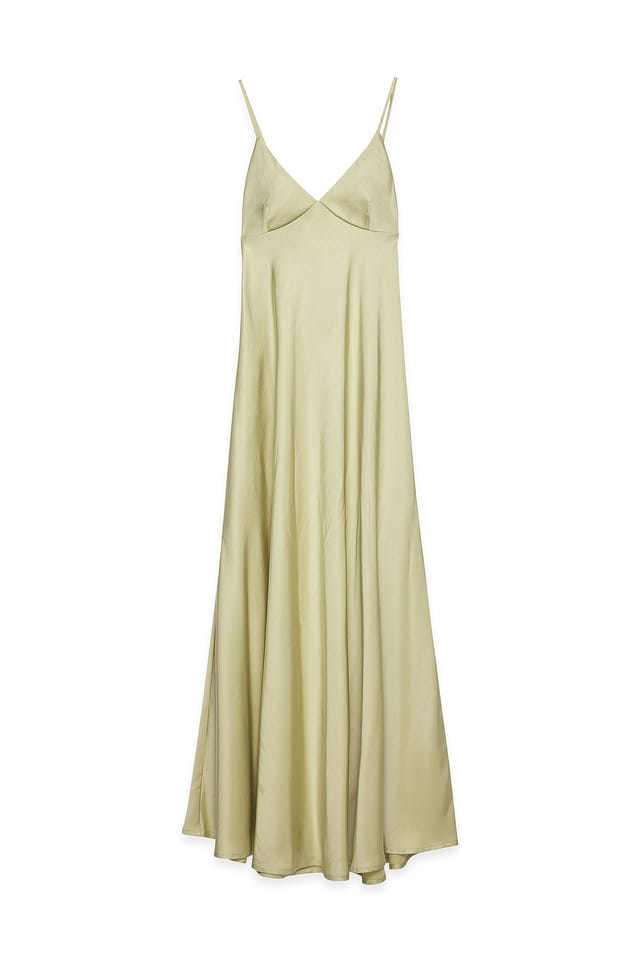 Light Green Robe de soirée ample en satin à liens au dos