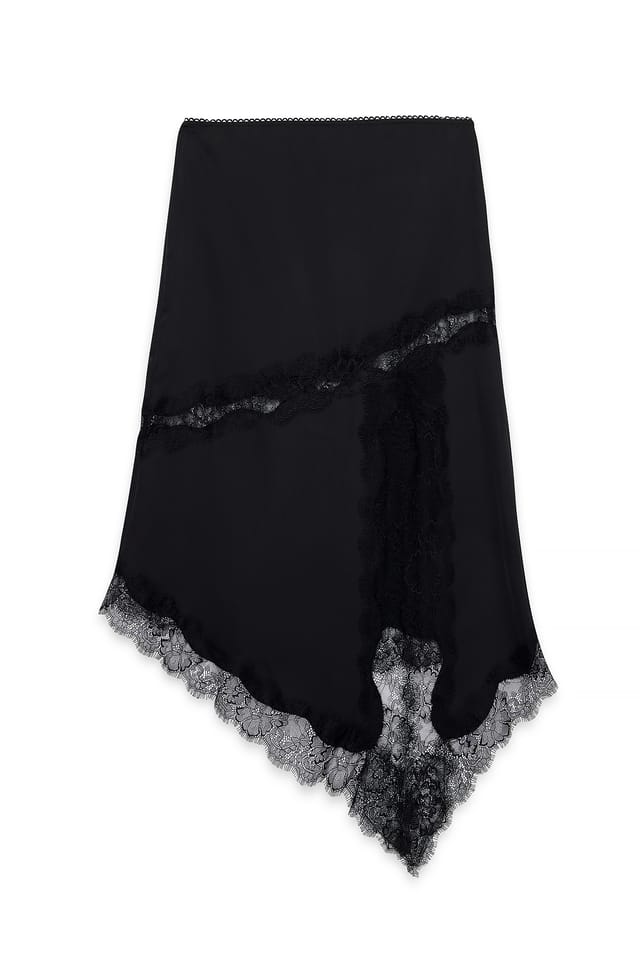 Black Scallop Lace Knee Length Skirt