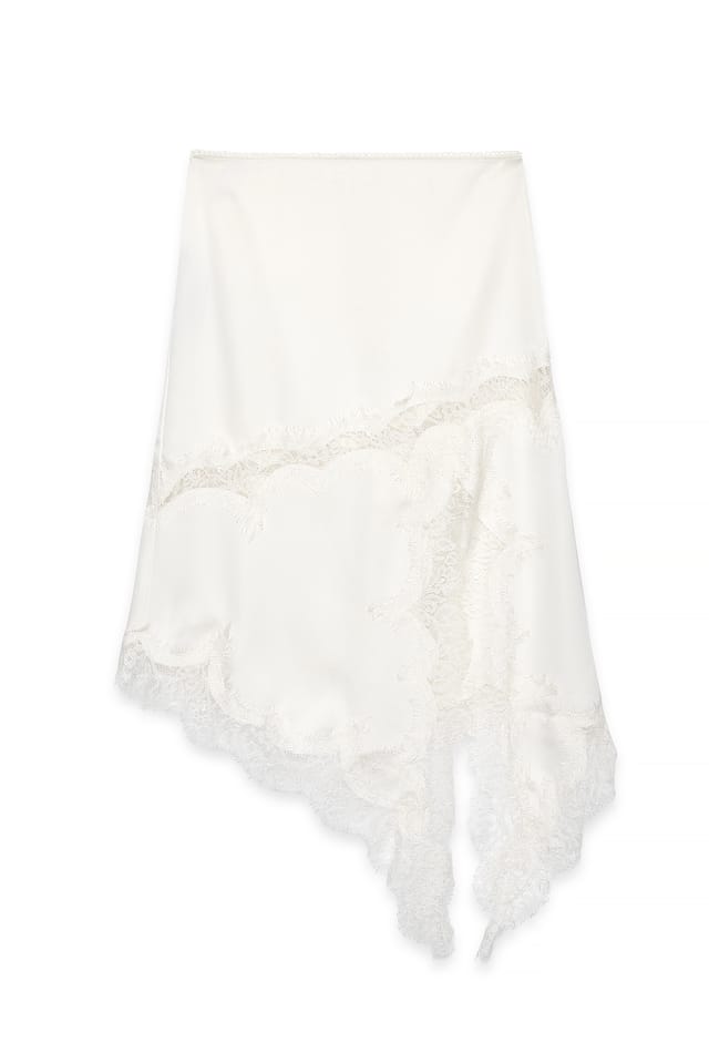 Cream Scallop Lace Knee Length Skirt