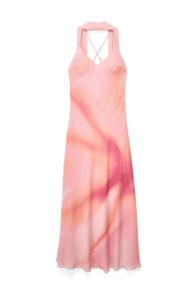 Abstract Print Maxi-Slipkleid mit Schal