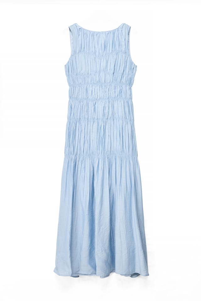 Light Blue Robe longue à coutures apparentes
