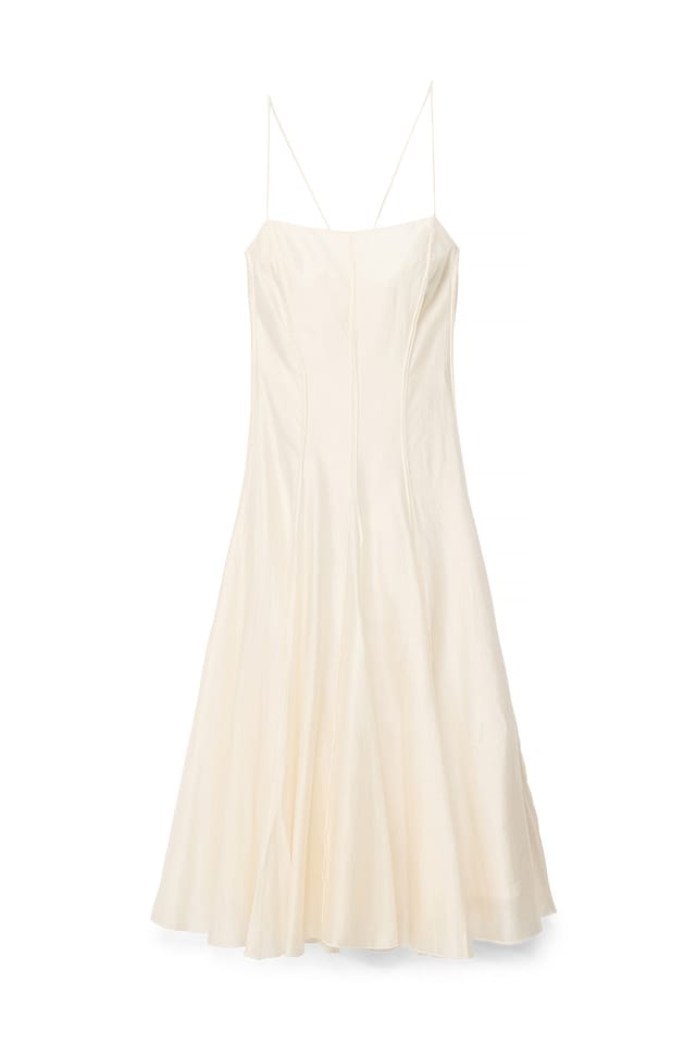 Cream Seam Detail Strap Midi Dress