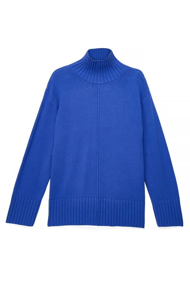 Blue Sömdetalj Turtleneck Stickad Tröja