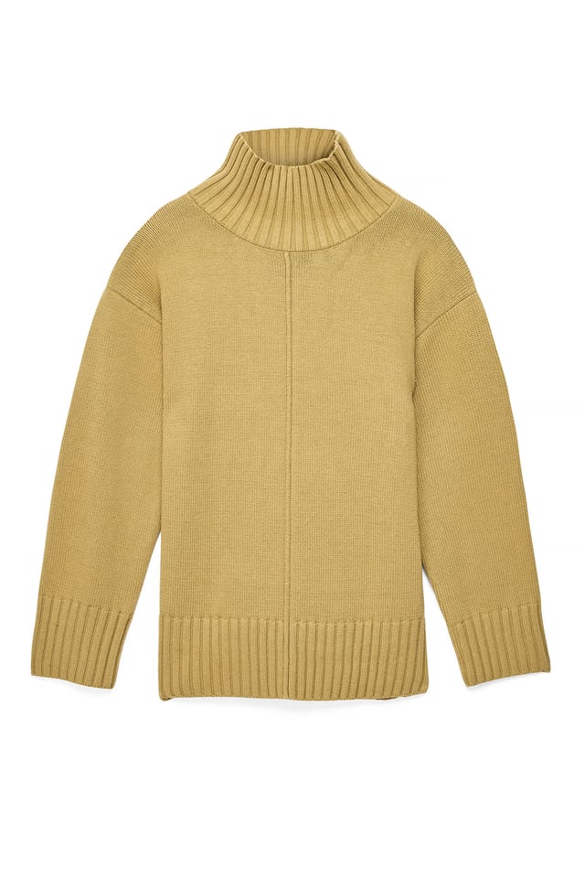 Khaki Green Sömdetalj Turtleneck Stickad Tröja