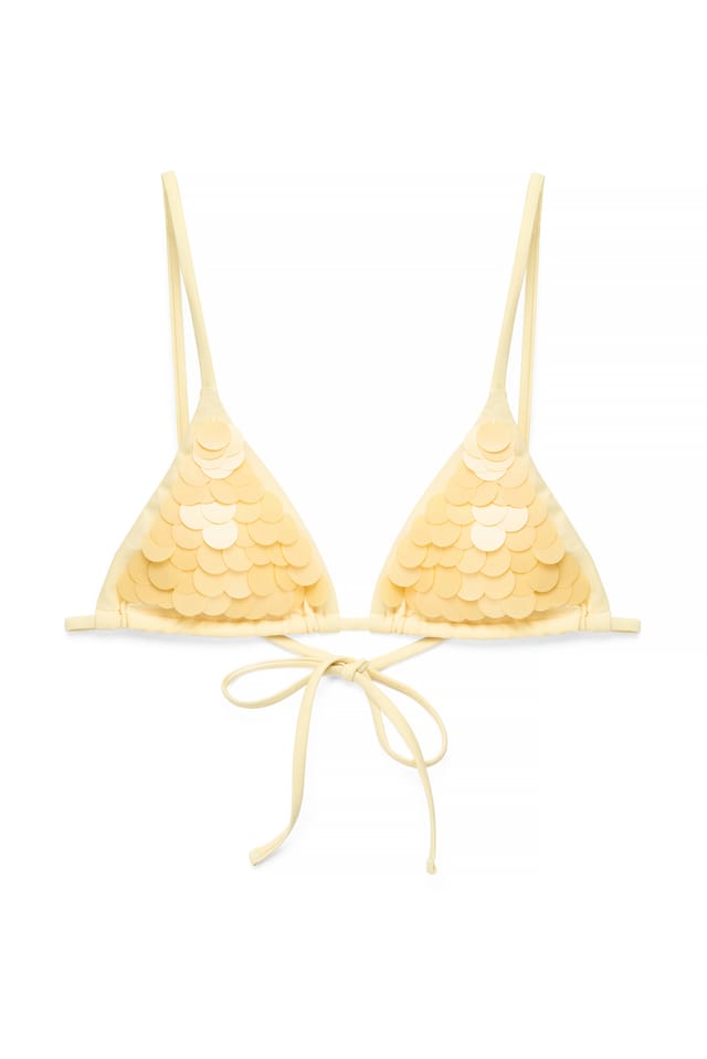 Light Yellow Sequin Detail Triangle Bikini Top