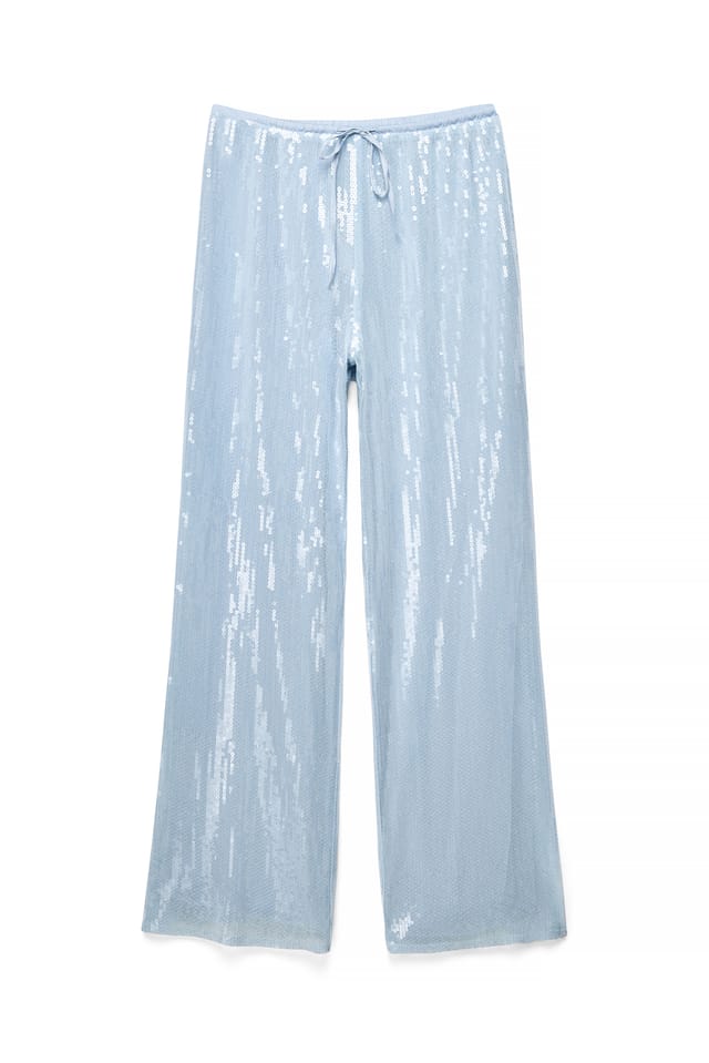 Light Blue Sequin Mid Waist Trousers