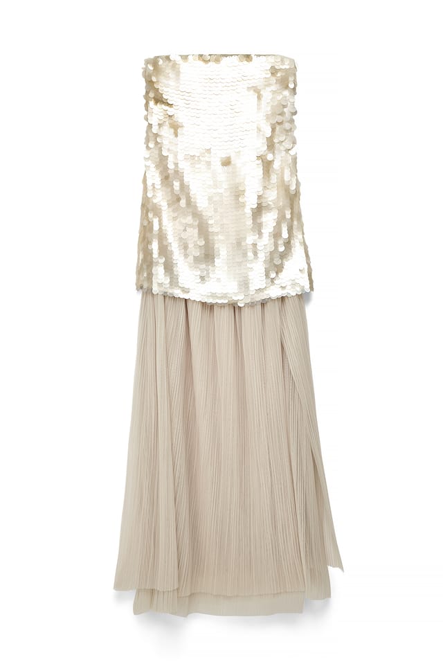 Cream Bandeau-Maxikleid mit Pailletten