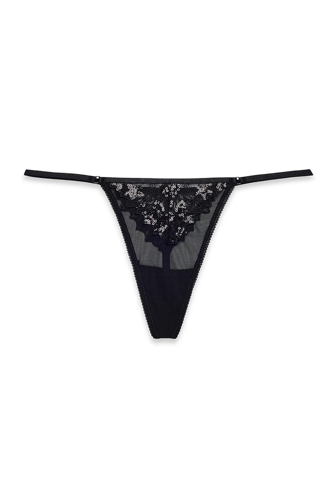Black Tanga mit Pailletten