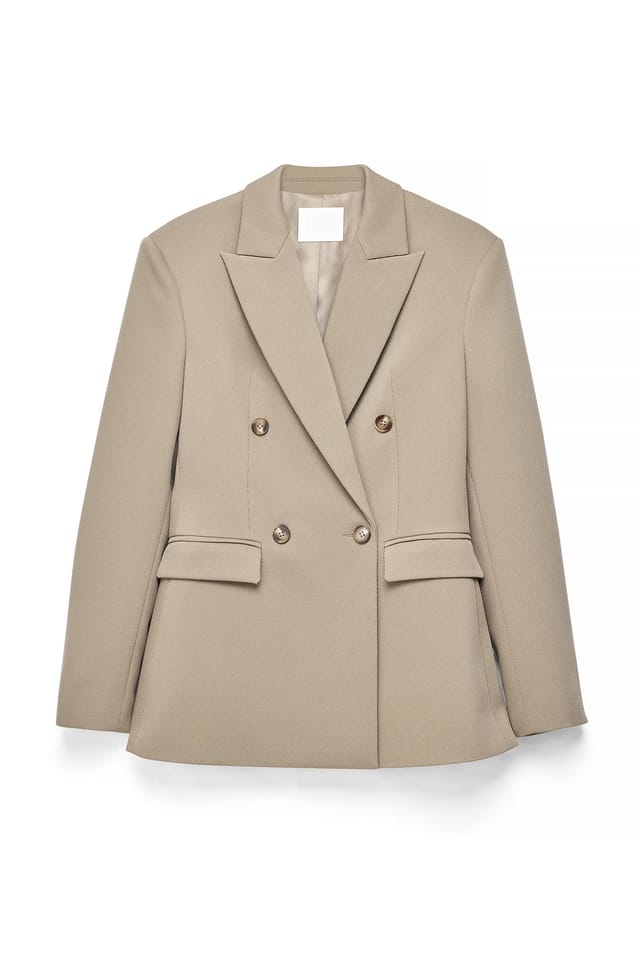 Taupe Sharp Shoulder Twill Blazer