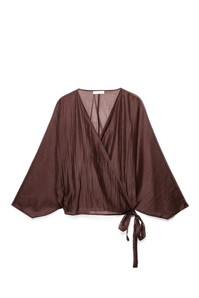 Dark Brown Top à manches volumineuses transparentes