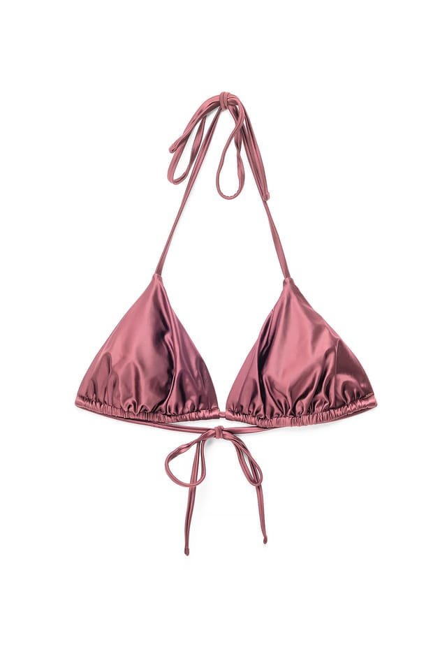Rose Brown glänzendes Triangel-Bikini-Oberteil
