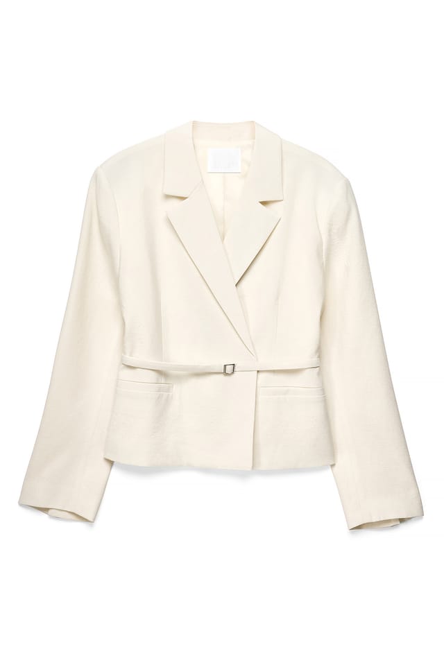Cream Kort Blazer Med Midjebelte