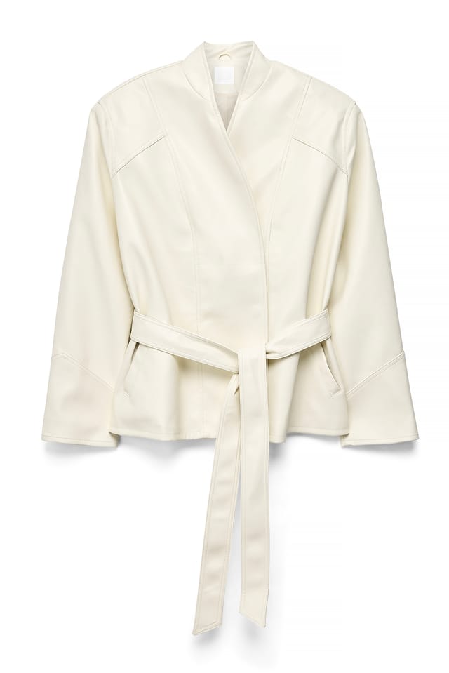 Offwhite kurze PU-Jacke mit Schnürung