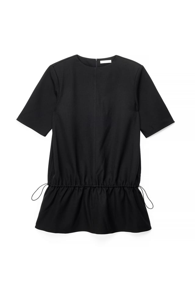Black Shoulder Pad Drawstring Mini Dress