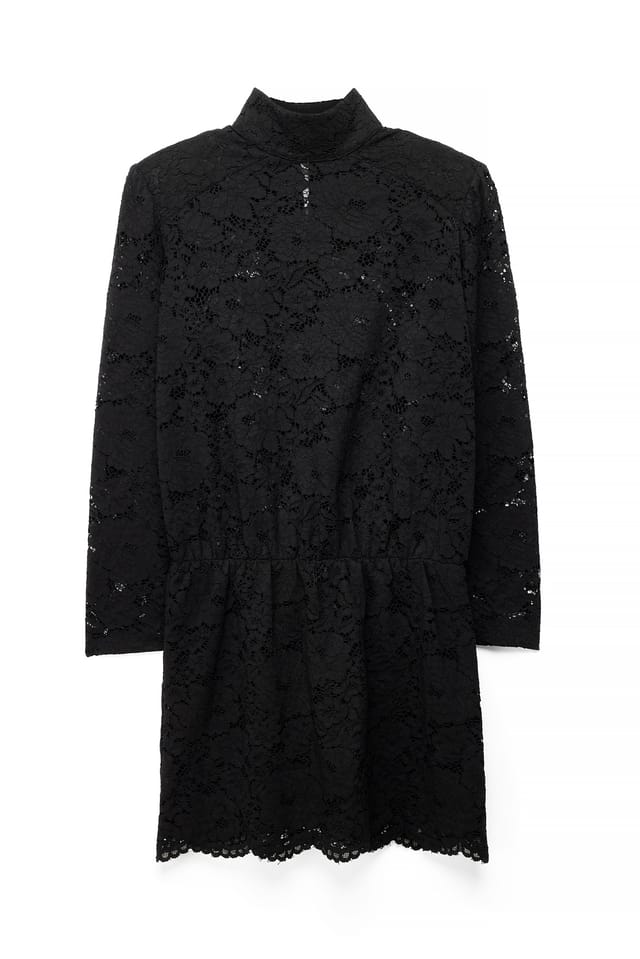 Black Schulterpolster Spitzen-Minikleid