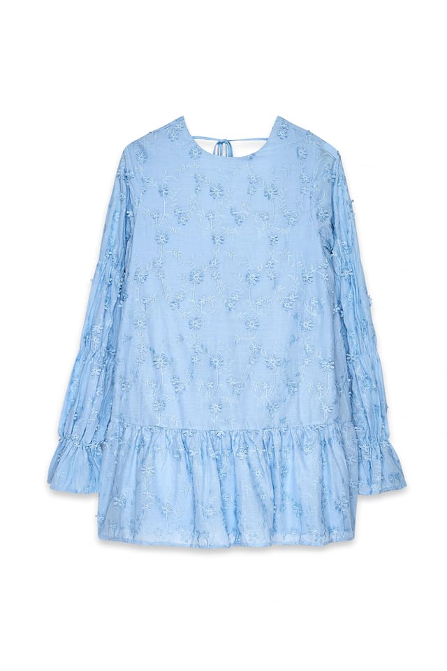 Light Blue Sleeve Detail Deep Back Dress