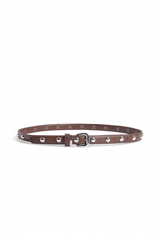 Brown Slim Studded Belt