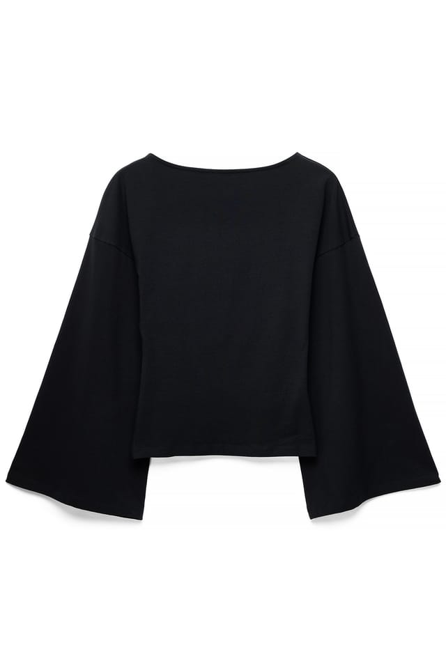 Black Soft Cotton Wide Sleeve Jersey Top