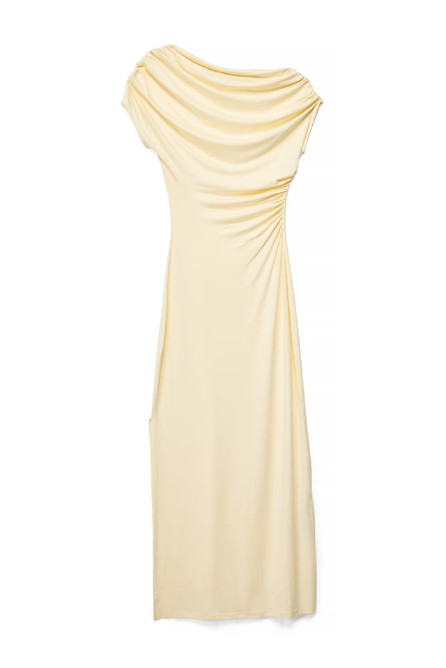 Bright Yellow Soft Line Draped Maxi Dress