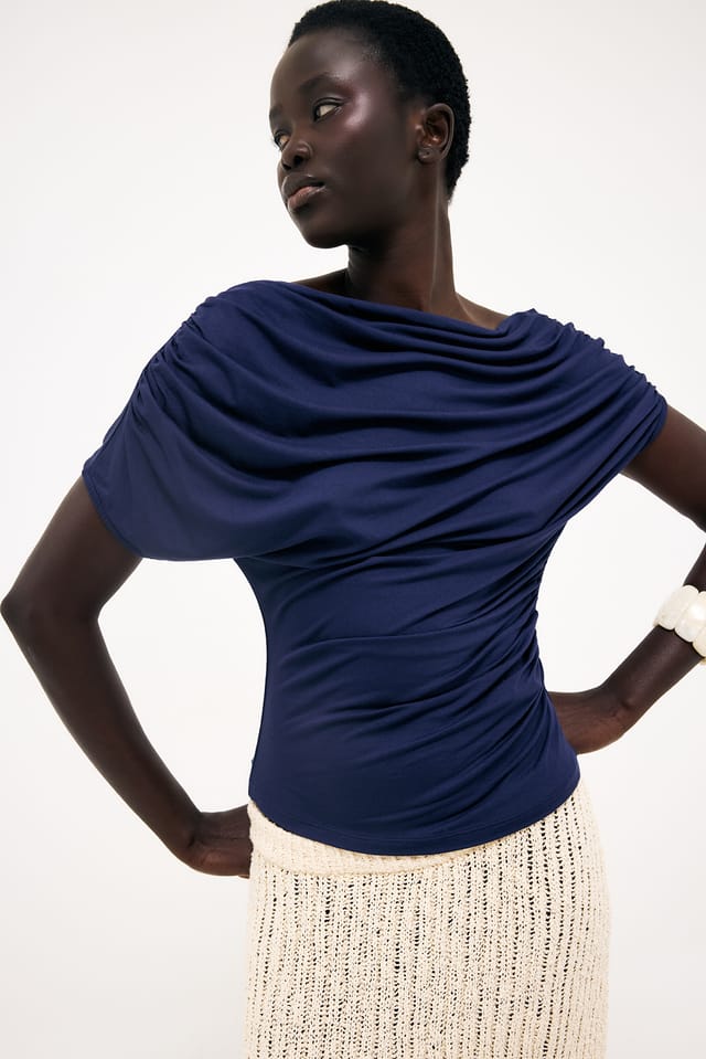 Blue Soft Line Draped Top