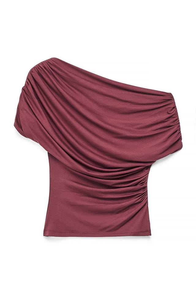 Red Soft Line Draped Top