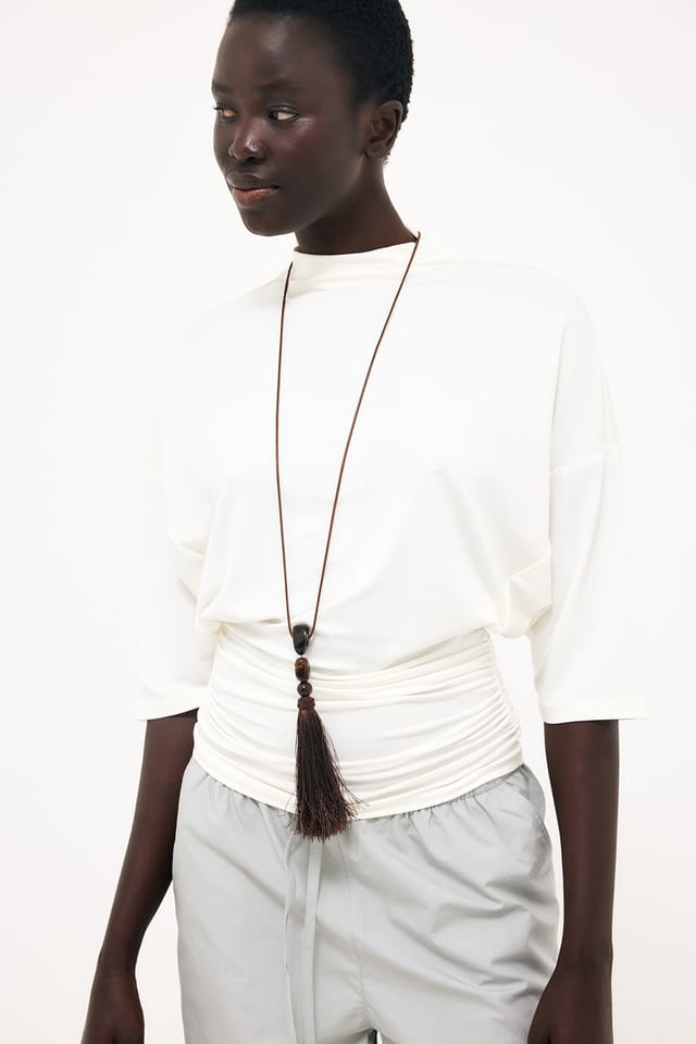 White Soft Line Funnel Neck Jersey Top