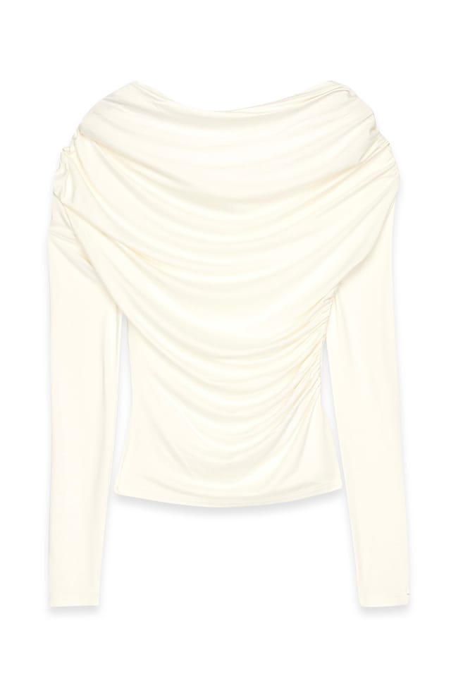 White Soft Line långärmad draperad topp