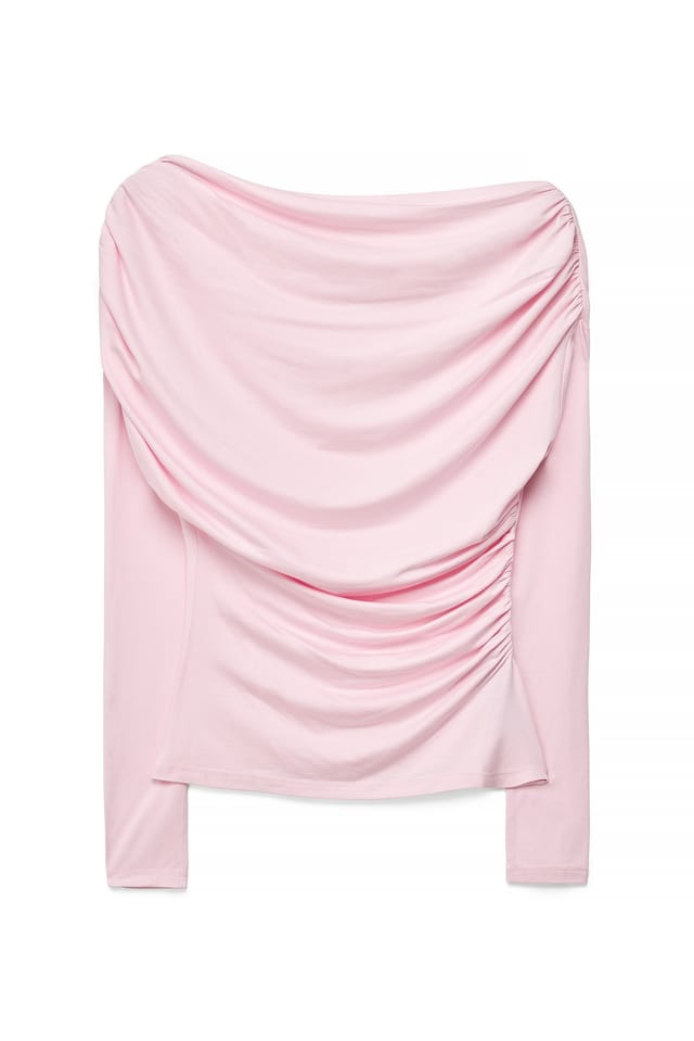 Light Pink Soft Line langærmet top med drapering