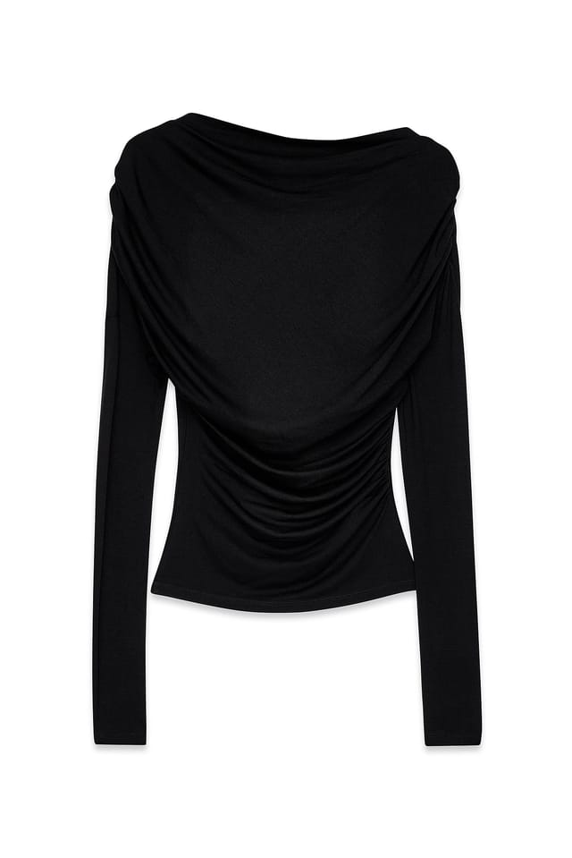 Black Soft Line gedrapeerde top met lange mouwen