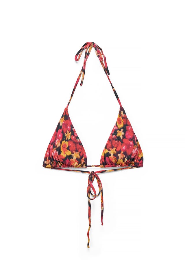 Red/Yellow Print Spaghetti Strap Triangle Bikini Top