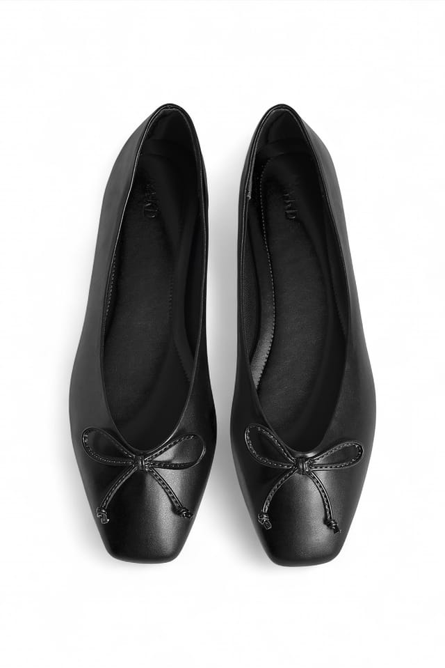 Black Squared Toe Bow Ballerinas