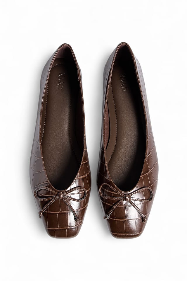 Brown Squared Toe Bow Ballerinas