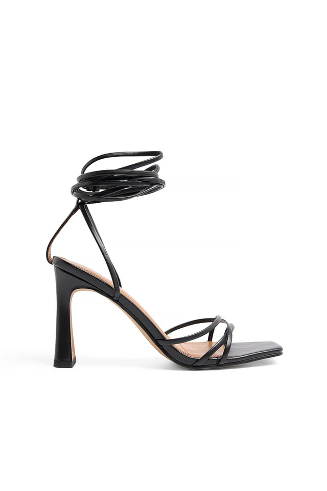 Black Squared Toe Strappy Heels