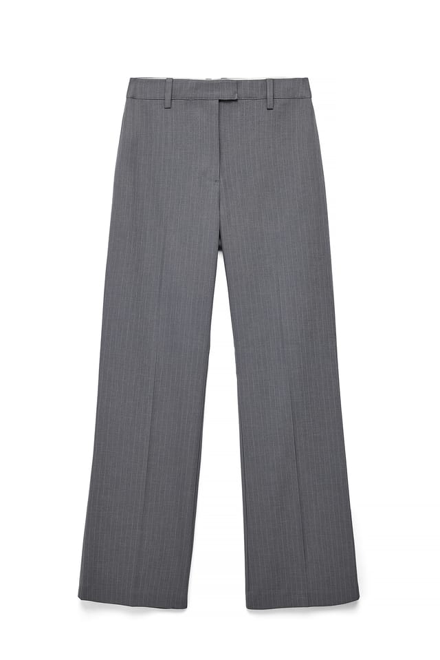 Dark Grey Straight Leg Mid Waist Suit Pants