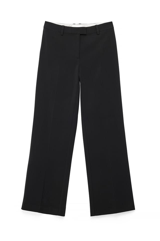 Black Straight Leg Mid Waist Suit Pants