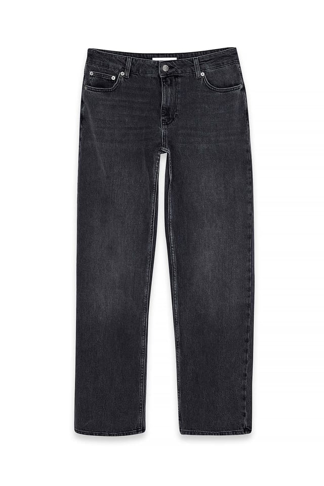 Dark Grey Straight Low Waist Jeans