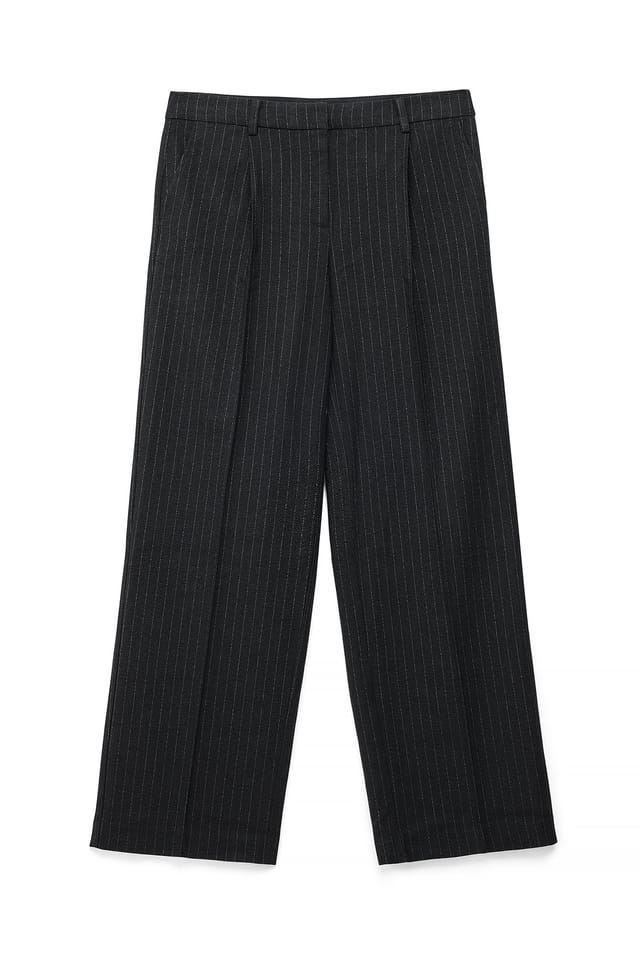 Grey Stripe Pantalon de tailleur rayé structuré à taille basse