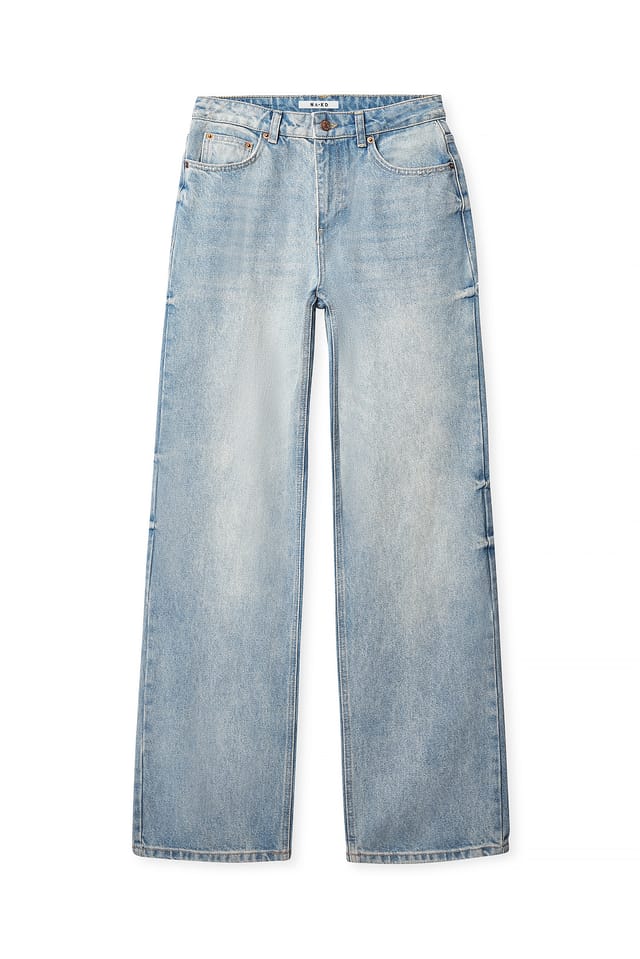 Light Blue Straight Mid Waist Jeans