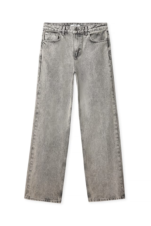 Light Grey Straight Mid Waist Jeans