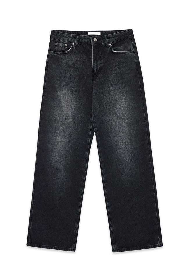 Dark Grey Gerade geschnittene Jeans mit mittlerer Taille