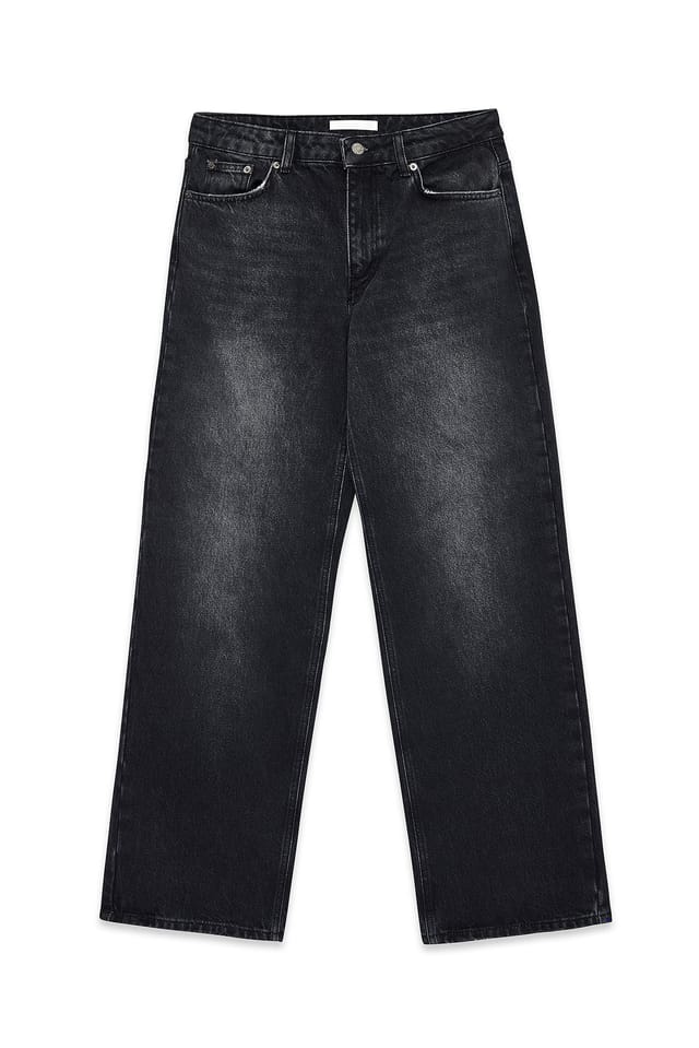 Dark Grey Gerade geschnittene Jeans mit mittlerer Taille